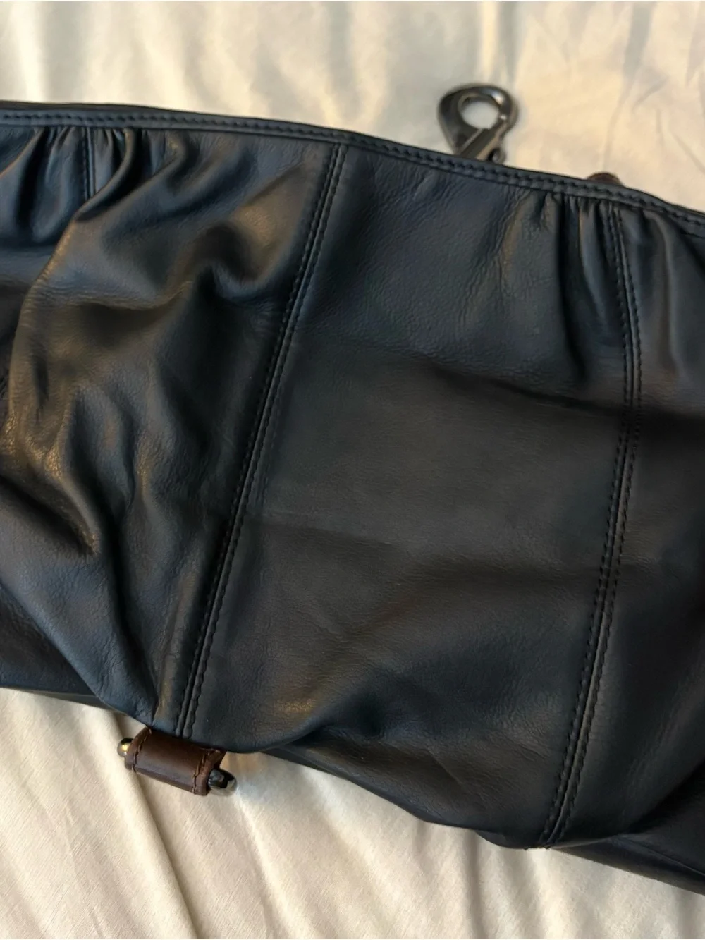 HOBO Y2K vintage Black Leather Clutch with Brown Trim and Gunmetal Hardware